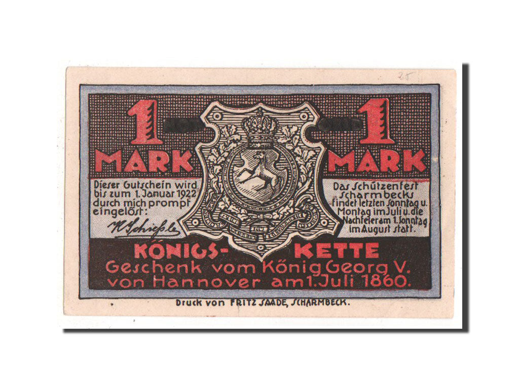 Banknote, Germany, Scharmbeck Stadt, 1 Mark, 1921, UNC(63), Mehl:1172.1