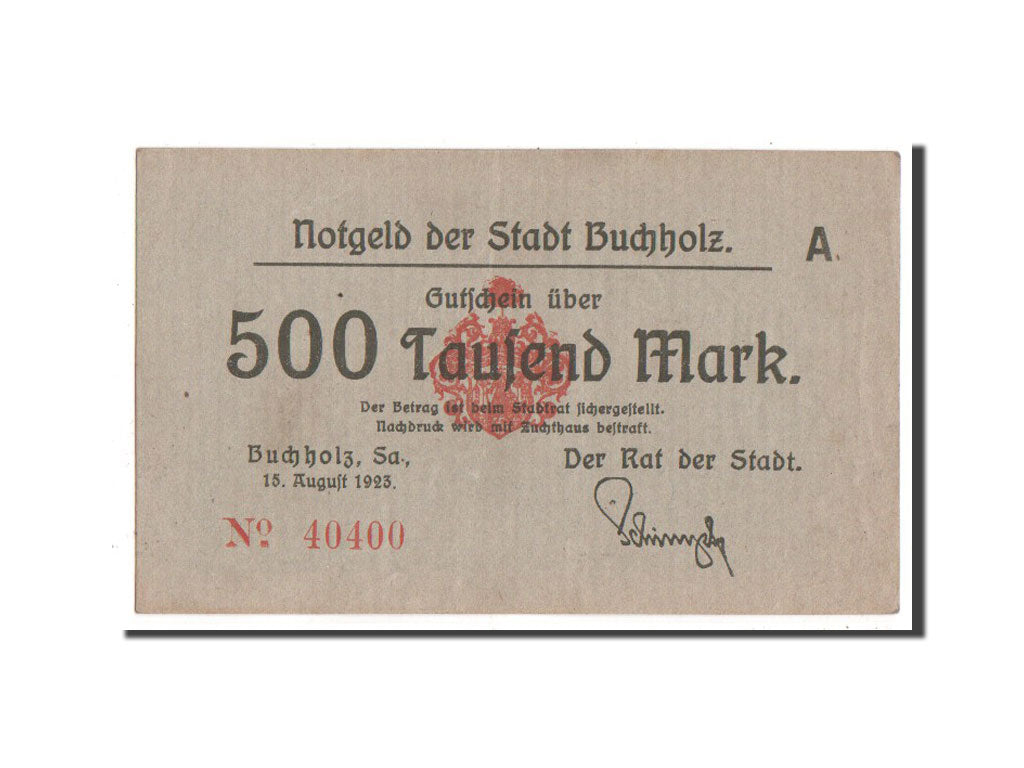 Banknote, Germany, Buchholz, 500 000 Mark, 1923, AU(55-58)