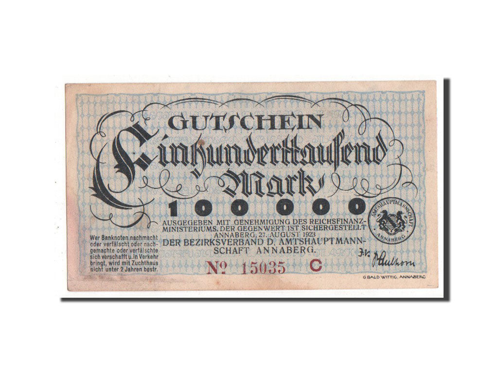 Banknote, Germany, Annaberg Stadt, 100 000 Mark, 1921, AU(50-53)