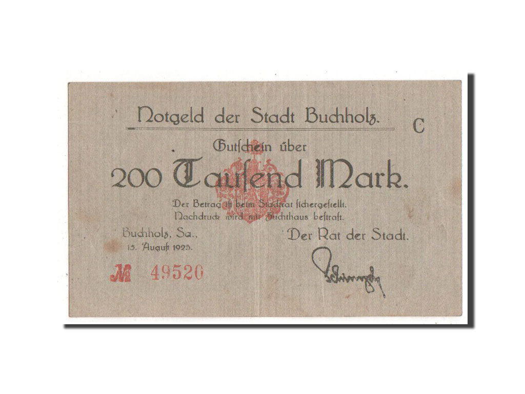 Banknote, Germany, Buchholz, 200 000 Mark, 1923, AU(50-53)