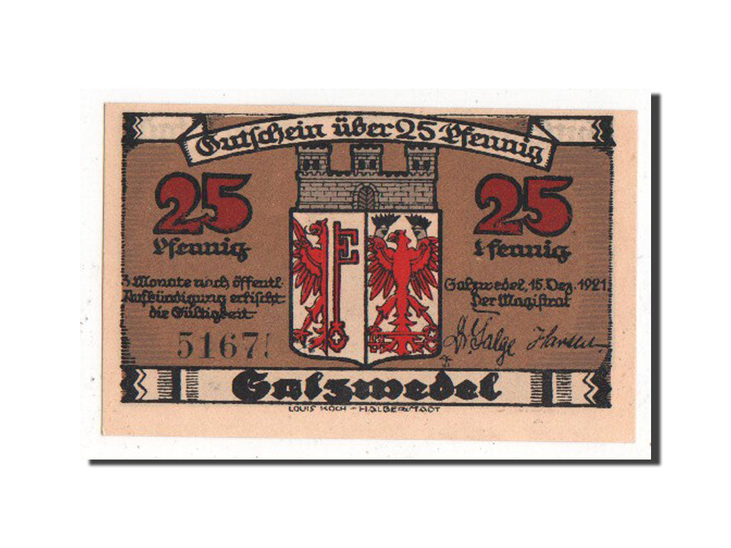 Banknote, Germany, Salzwedel, 25 Pfennig, 1921, UNC(63), Mehl:1162.2a