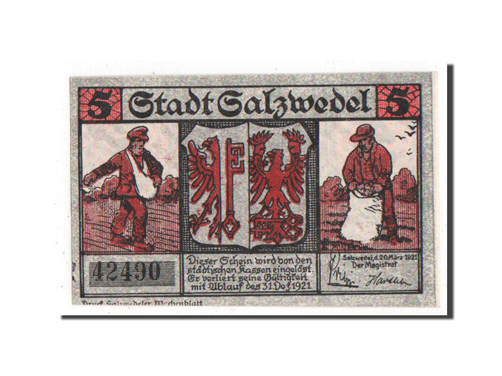 Banknote, Germany, Salzwedel, 5 Pfennig, 1921, UNC(63), Mehl:1162.1a