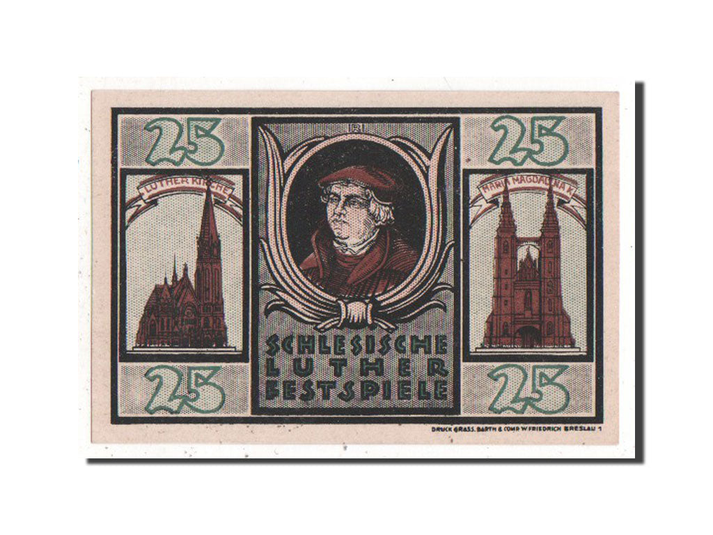 Billet, Allemagne, Breslau Evangelisch Kirchlicher, 25 Pfennig, 1921, SUP