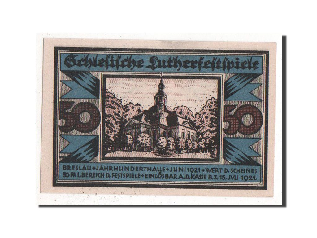 Banknote, Germany, Breslau Evangelisch Kirchlicher, 50 Pfennig, 1921