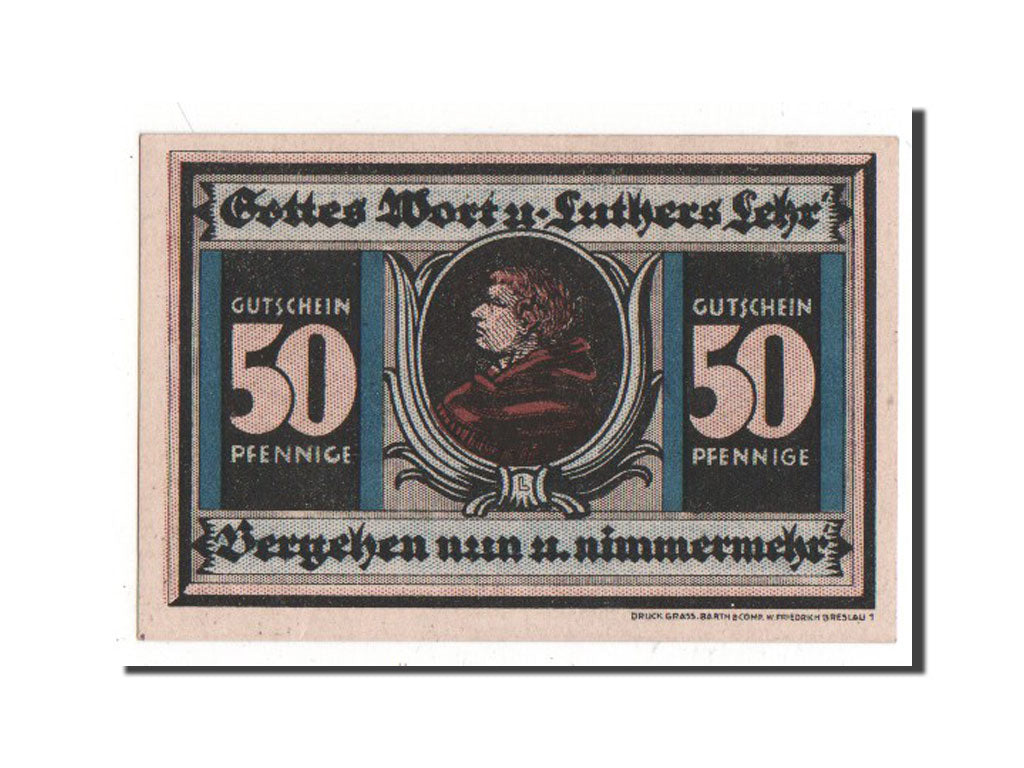 Banknote, Germany, Breslau Evangelisch Kirchlicher, 50 Pfennig, 1921