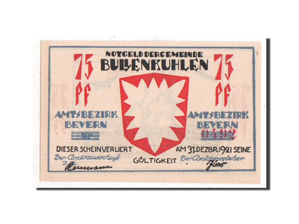 Banknote, Germany, Bullenkuhlen, 75 Pfennig, 1921, UNC(63), Mehl:206.2a