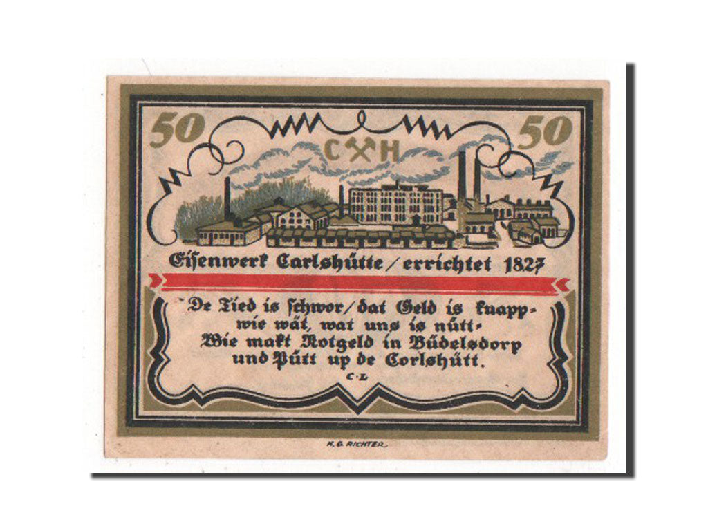 Banknote, Germany, Budelsdorf Gemeinde, 50 Pfennig, 1921, AU(55-58), Mehl:200.1