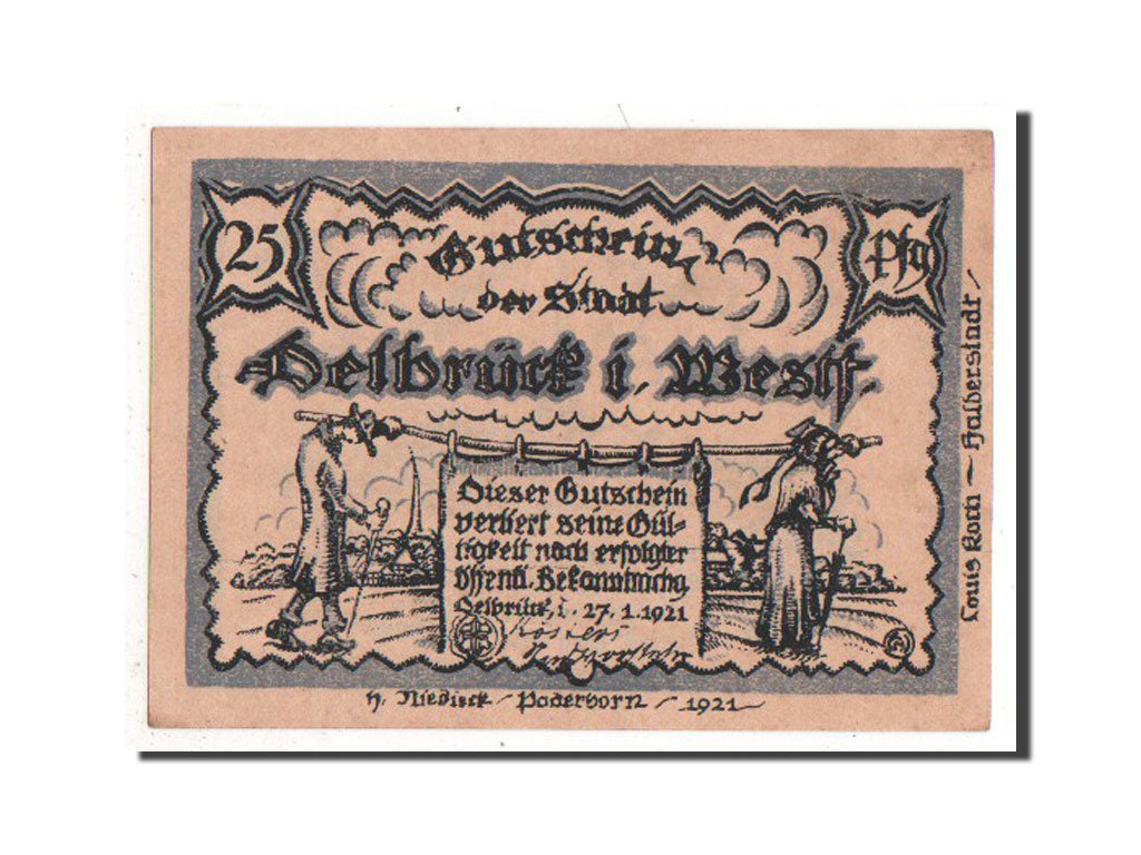 Banknote, Germany, Delbruck, 25 Pfennig, 1921, AU(55-58), Mehl:261.1