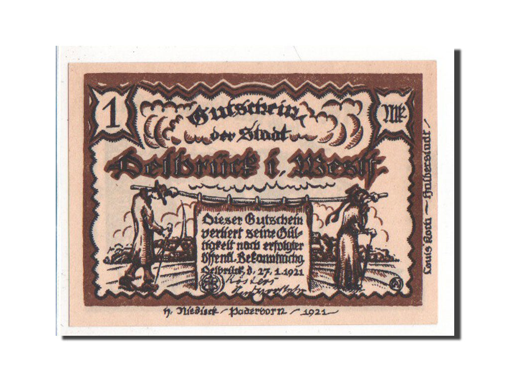 Banknote, Germany, Delbruck, 1 Mark, 1921, AU(55-58), Mehl:261.1