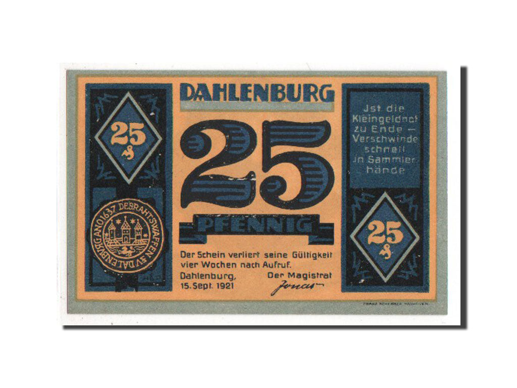 Banconote, Germania, Dahlenburg, 25 Pfennig, 1921, SPL-, Mehl:251.1