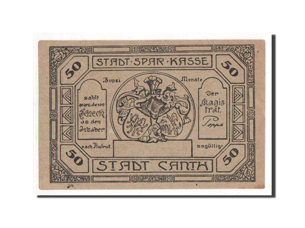 Banknote, Germany, Canth Stadt, 50 Pfennig, 1922, AU(55-58), Mehl:220.6b
