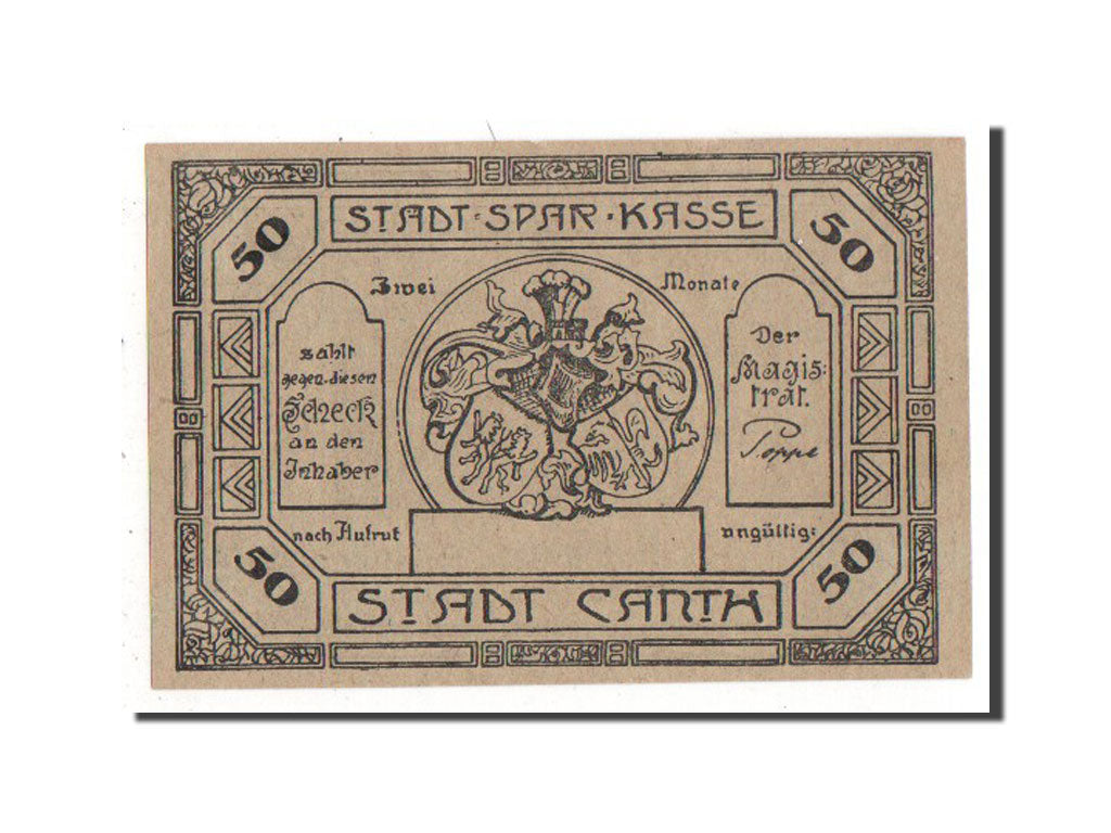 Banknote, Germany, Canth Stadt, 50 Pfennig, AU(55-58), Mehl:220.6b