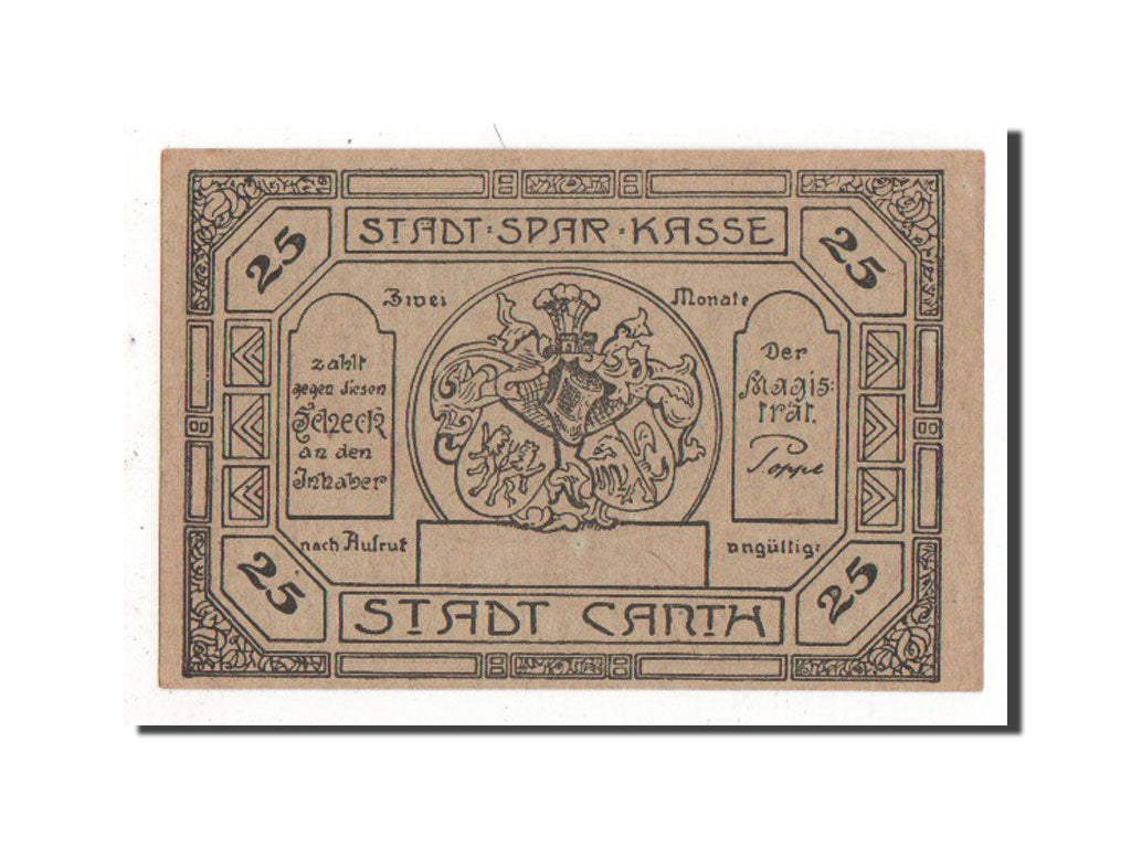 Banknote, Germany, Canth Stadt, 25 Pfennig, AU(55-58), Mehl:220.6b