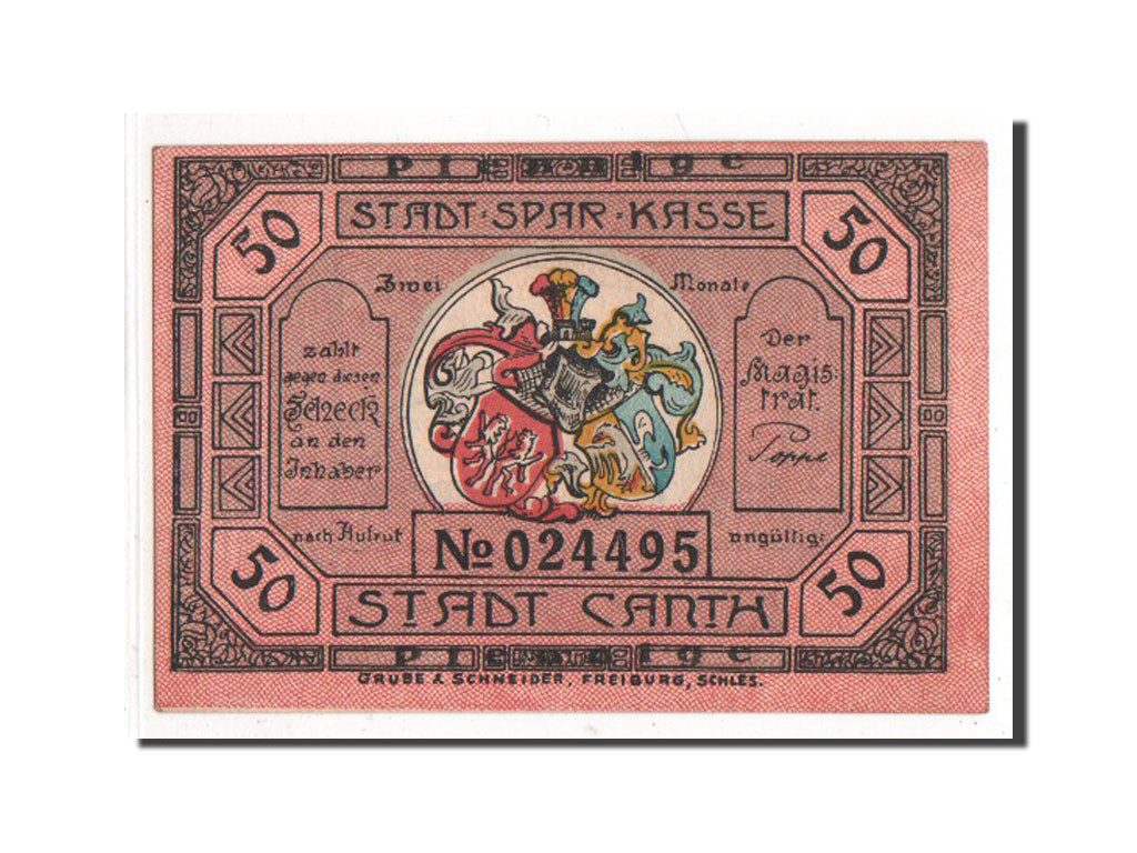 Banknote, Germany, Canth Stadt, 50 Pfennig, AU(55-58), Mehl:220.2