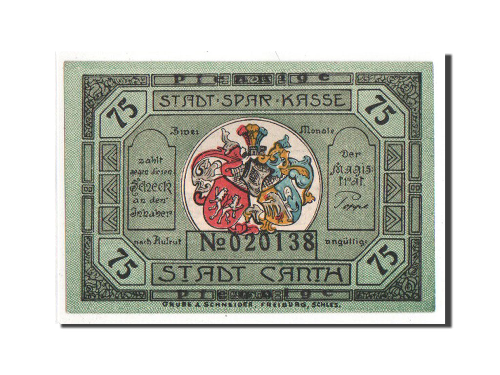 Banknote, Germany, Canth Stadt, 75 Pfennig, AU(55-58), Mehl:220.2