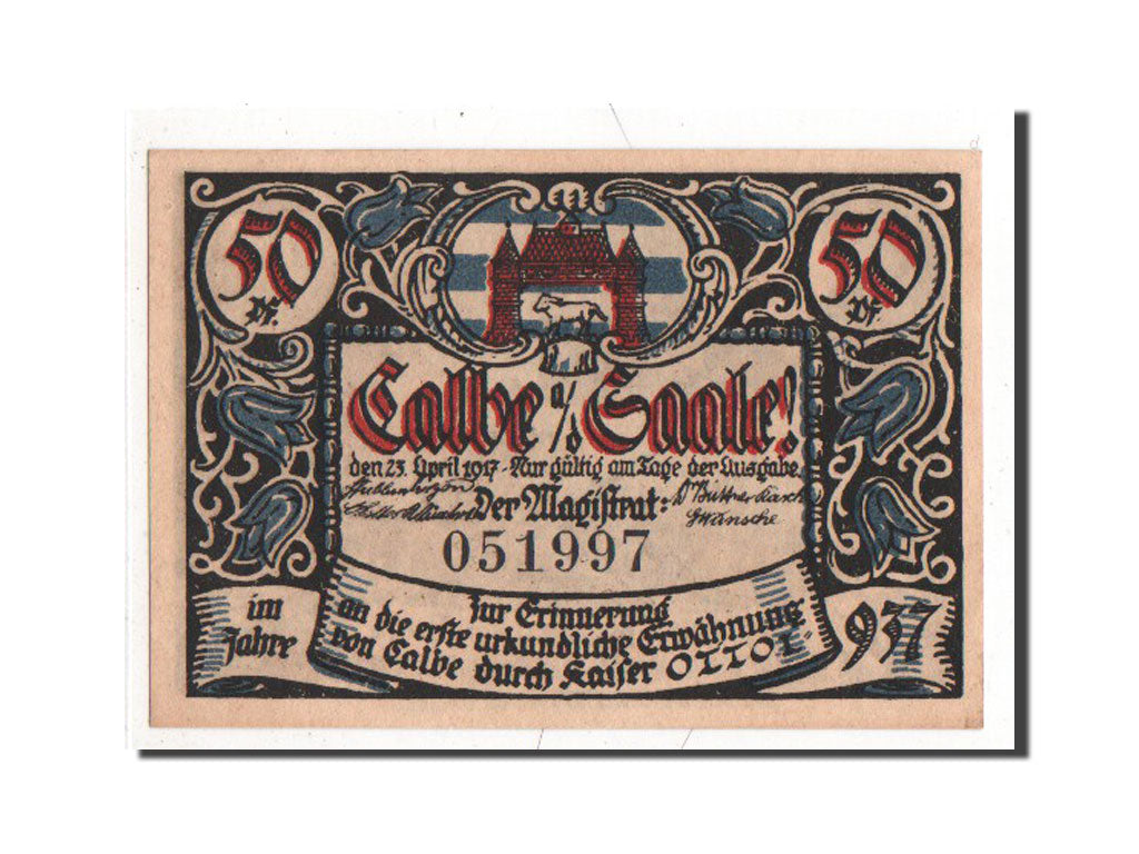 Banknote, Germany, Calbe a.d. Saale Stadt, 50 Pfennig, 1917, AU(55-58)