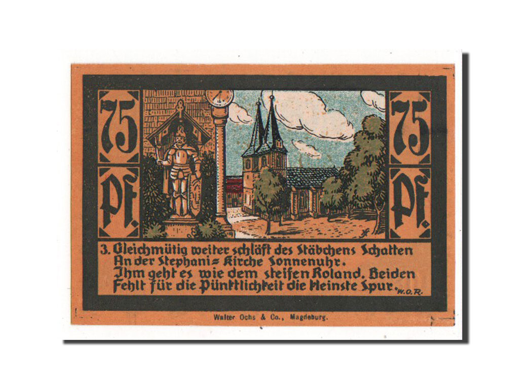 Banknote, Germany, Calbe a.d. Saale Stadt, 75 Pfennig, UNC(63), Mehl:213.1