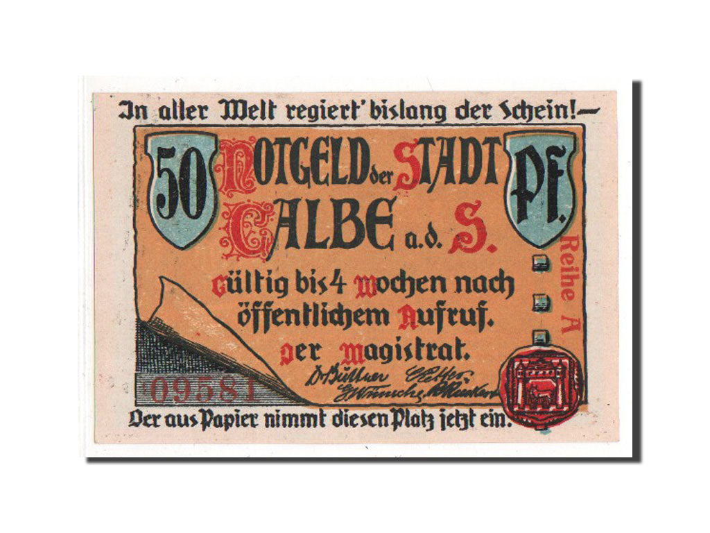 Banknote, Germany, Calbe a.d. Saale Stadt, 50 Pfennig, UNC(63), Mehl:213.1