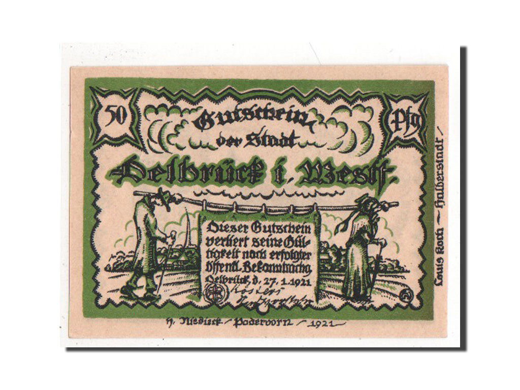 Banconote, Germania, Delbruck, 50 Pfennig, 1921, SPL-, Mehl:261.1