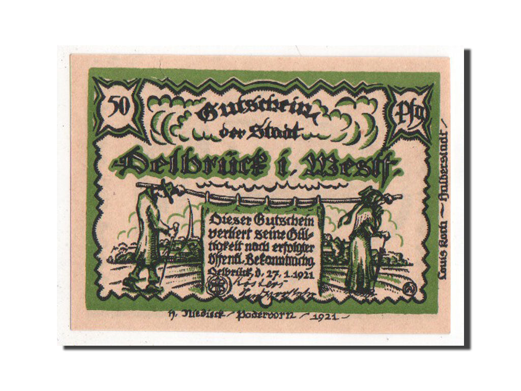 Banknote, Germany, Delbruck, 50 Pfennig, 1921, AU(55-58), Mehl:261.1