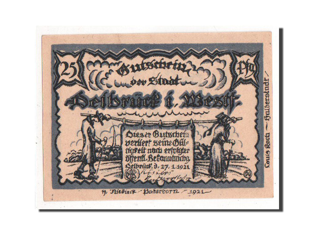 Banknote, Germany, Delbruck, 25 Pfennig, 1921, AU(55-58), Mehl:261.1