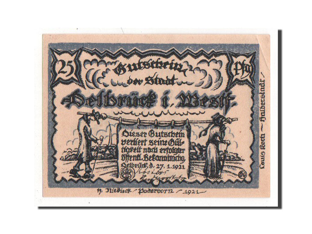 Banknote, Germany, Delbruck, 25 Pfennig, 1921, AU(55-58), Mehl:261.1