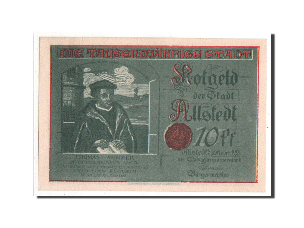 Banknote, Germany, Allstedt, 10 Pfennig, 1921, AU(55-58), Mehl:15.1