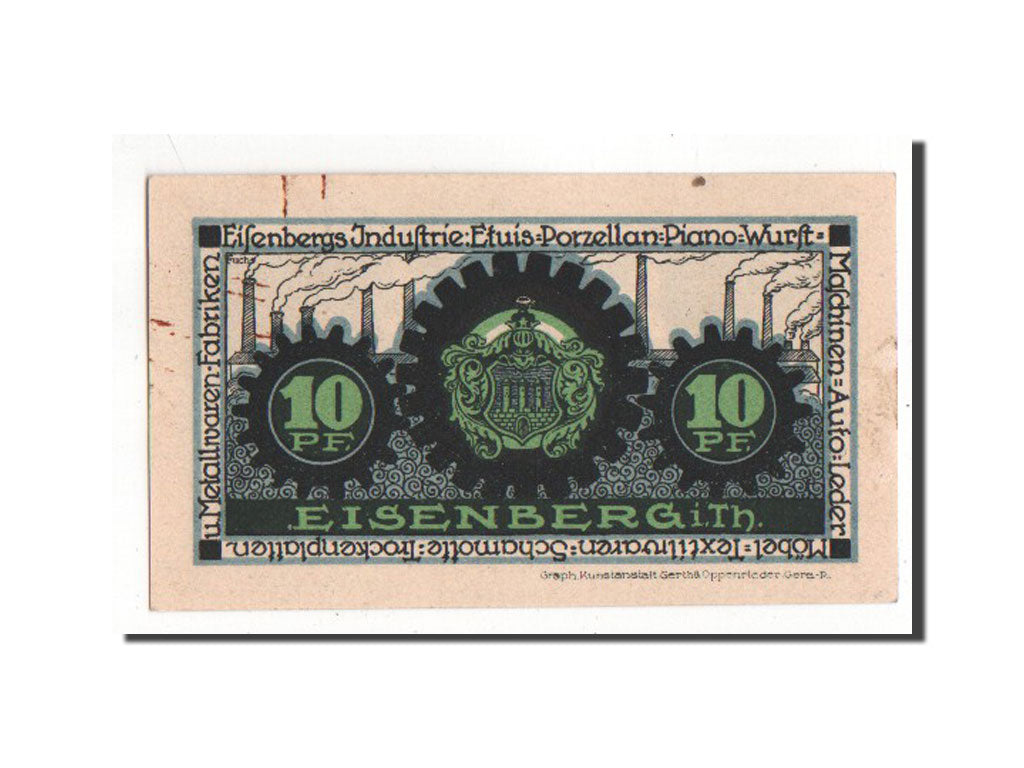 Banknote, Germany, Eisenberg Stadt, 10 Pfennig, AU(55-58), Mehl:322.1b