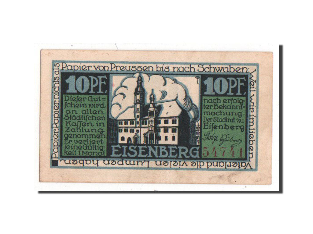 Banknote, Germany, Eisenberg Stadt, 10 Pfennig, AU(55-58), Mehl:322.1a