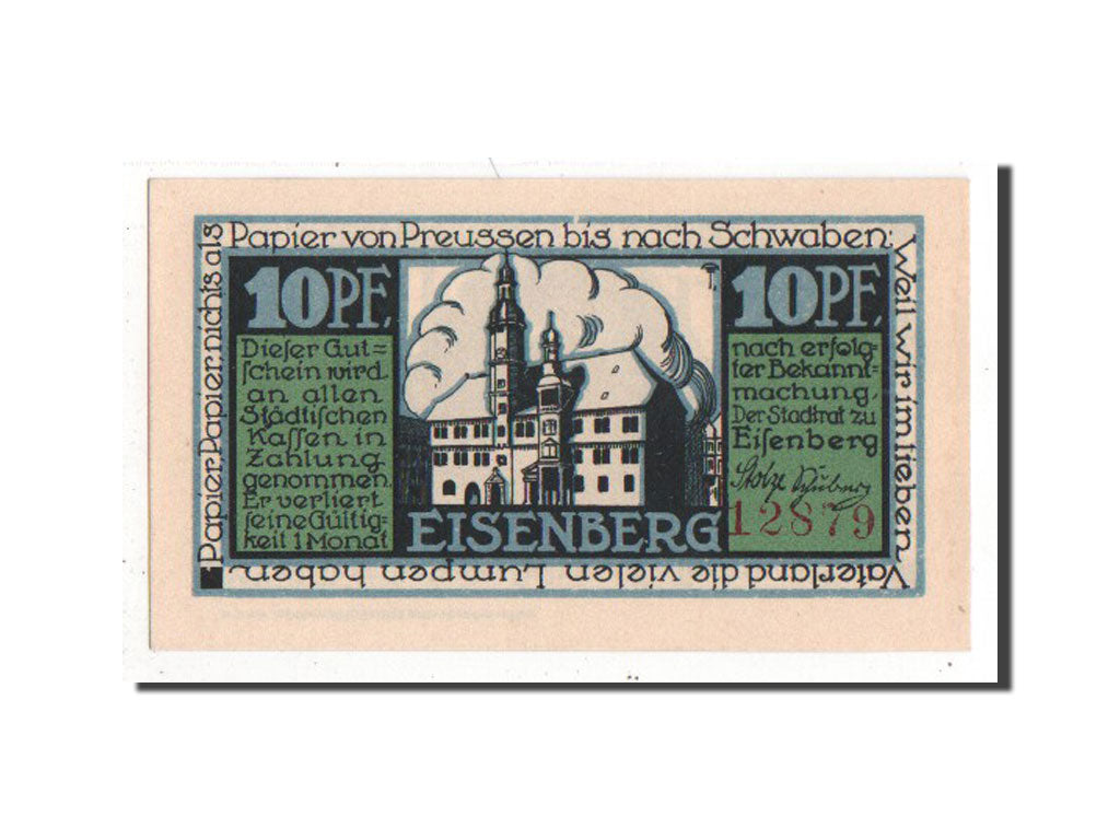 Banknote, Germany, Eisenberg Stadt, 10 Pfennig, AU(55-58), Mehl:322.1a