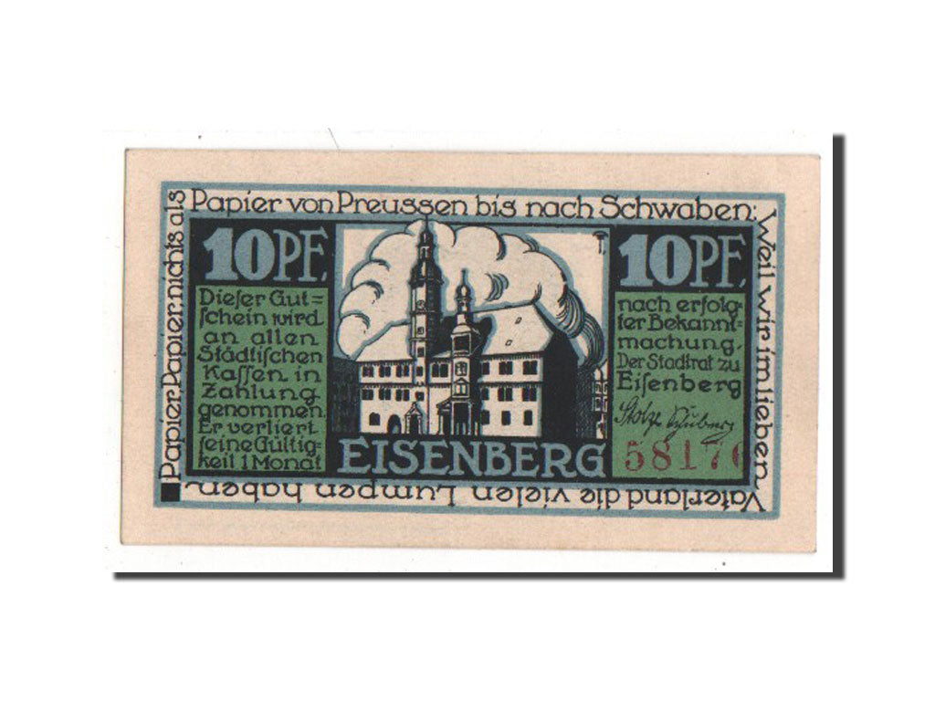 Banknote, Germany, Eisenberg Stadt, 10 Pfennig, AU(55-58), Mehl:322.1a