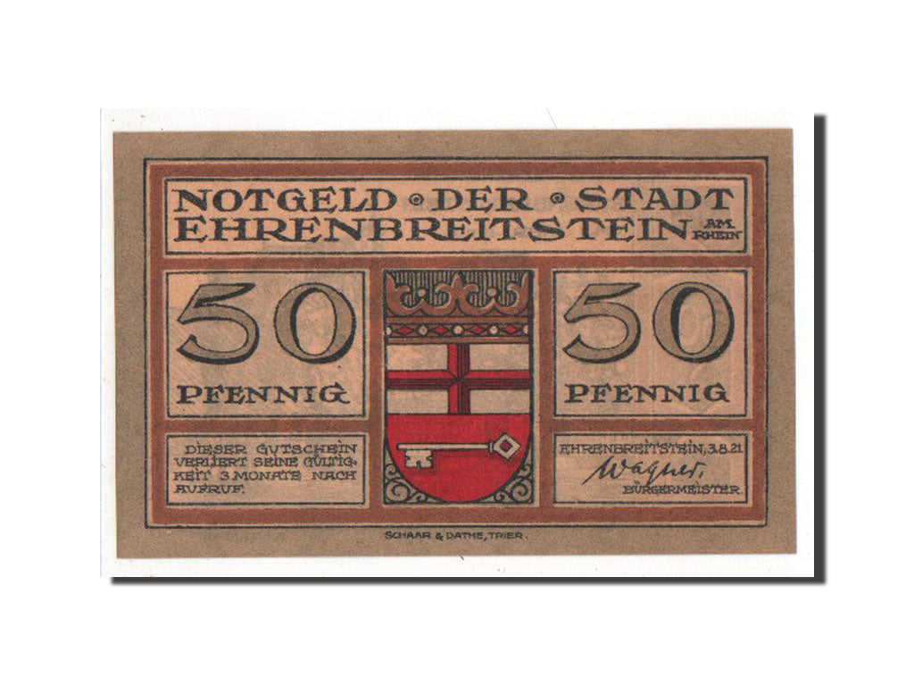 Banknote, Germany, Ehrenbreitstein Stadt, 50 Pfennig, 1921, AU(55-58)