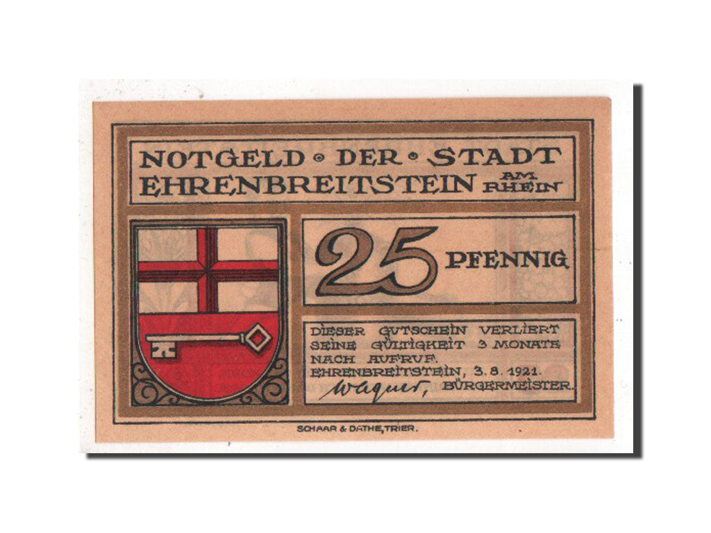 Banknote, Germany, Ehrenbreitstein Stadt, 25 Pfennig, 1921, AU(55-58)