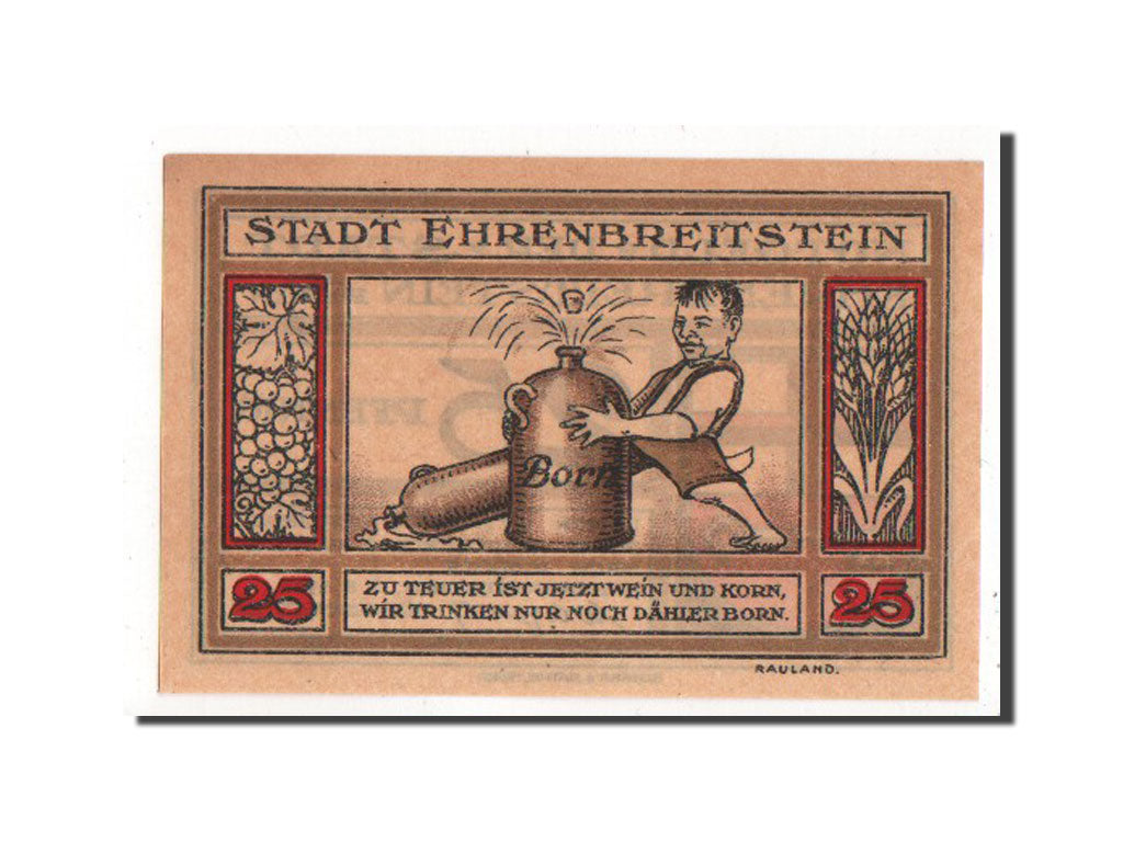 Banknote, Germany, Ehrenbreitstein Stadt, 25 Pfennig, 1921, AU(55-58)