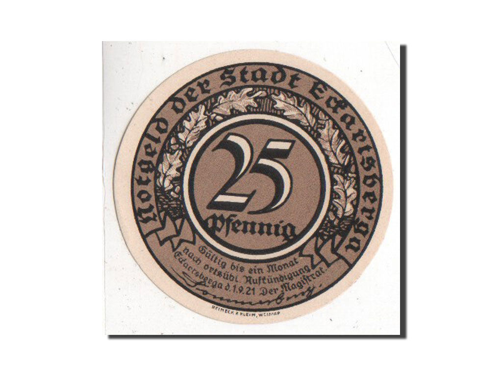 Banknote, Germany, Eckartsberga Thur. Stadt, 25 Pfennig, 1921, AU(55-58)