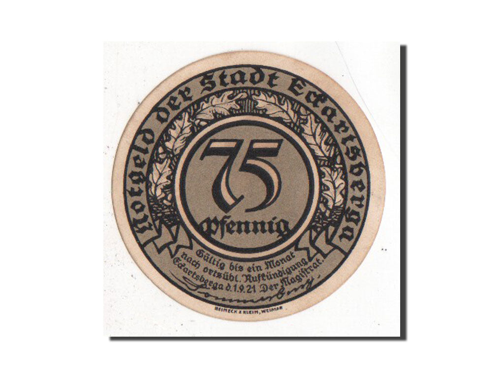 Banknote, Germany, Eckartsberga Thur. Stadt, 75 Pfennig, 1921, AU(55-58)