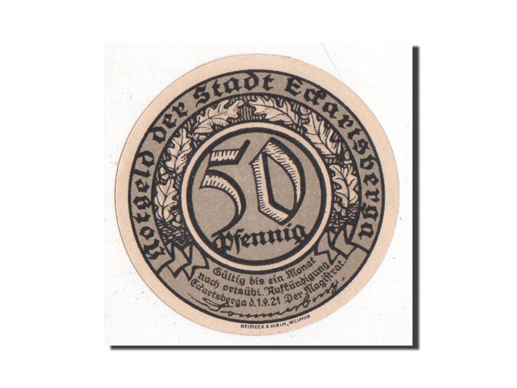Banknote, Germany, Eckartsberga Thur. Stadt, 50 Pfennig, 1921, AU(55-58)