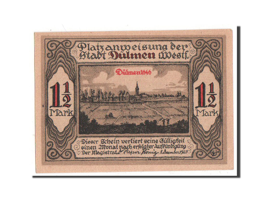 Banknote, Germany, Dulmen, 1.5 Mark, 1921, AU(55-58), Mehl:295.1a