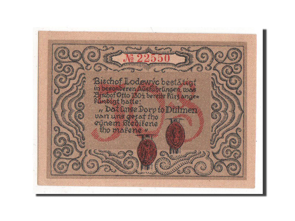 Banknote, Germany, Dulmen, 50 Pfennig, 1921, AU(55-58), Mehl:295.1a