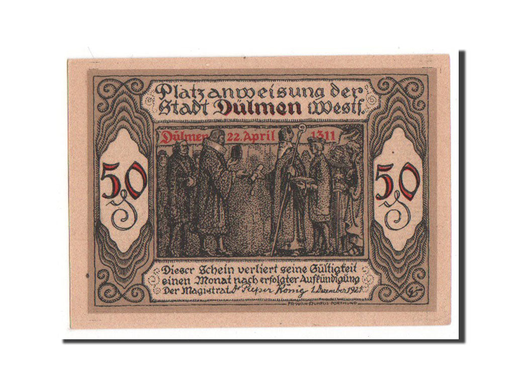 Banknote, Germany, Dulmen, 50 Pfennig, 1921, AU(55-58), Mehl:295.1a
