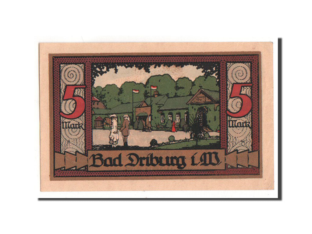 Geldschein, Deutschland, Driburg Bad, 5 Mark, 1921, 1921-09-01, VZ, Mehl:292.1a