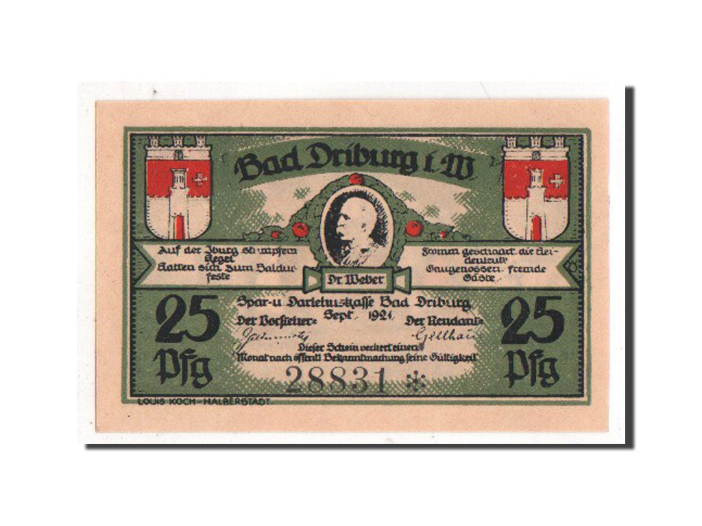 Banknote, Germany, Driburg Bad, 25 Pfennig, 1921, 1921-09-01, AU(55-58)