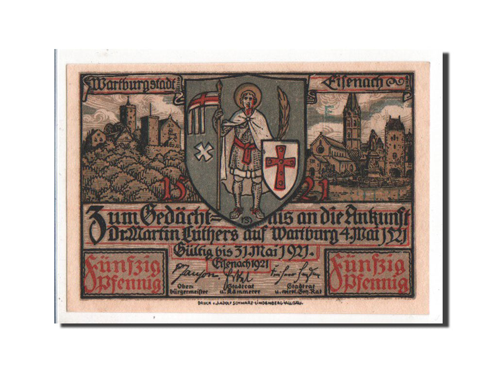 Geldschein, Deutschland, Eisenach Stadt, 50 Pfennig, 1921, VZ, Mehl:320.3