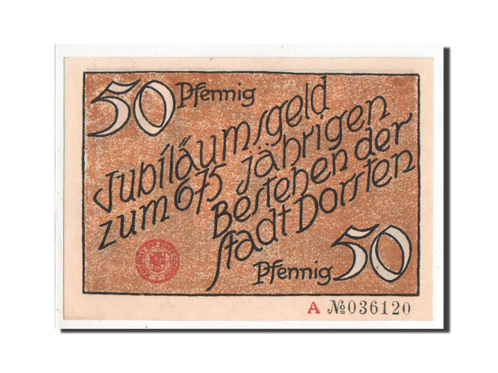 Banknote, Germany, Dorsten, 50 Pfennig, AU(55-58), Mehl:282.1