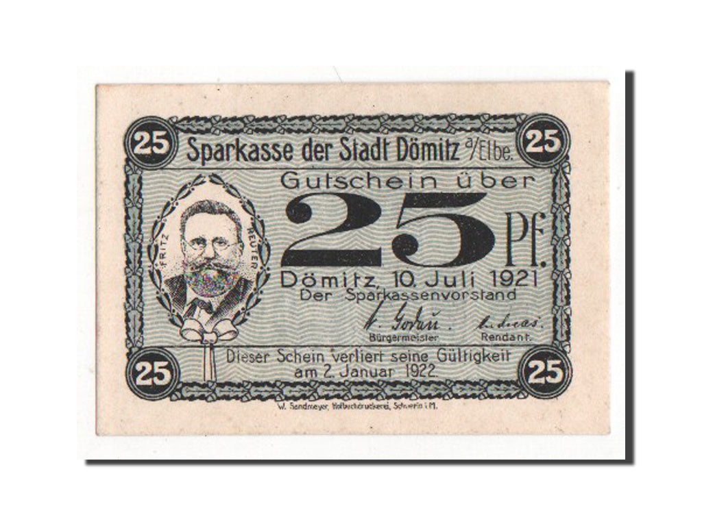 Geldschein, Deutschland, Domitz Stadt, 10 Pfennig, 1921, VZ, Mehl:278.1