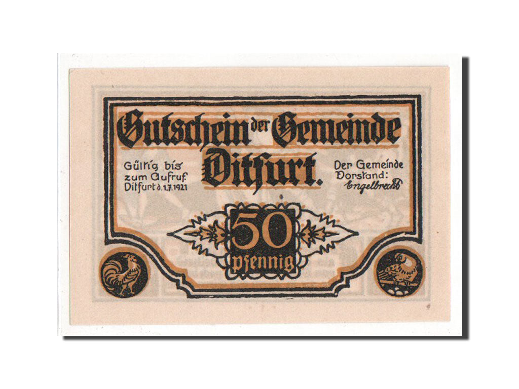 Geldschein, Deutschland, Ditfurt Gemeinde, 50 Pfennig, 1921, VZ, Mehl:275.2