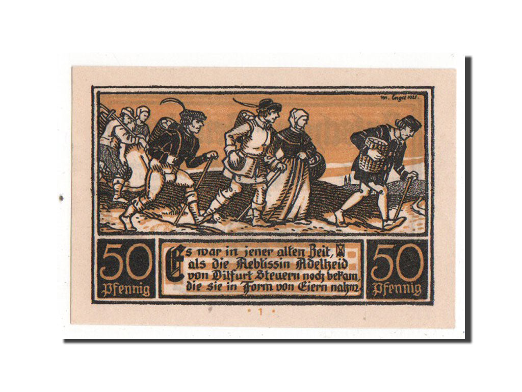 Geldschein, Deutschland, Ditfurt Gemeinde, 50 Pfennig, 1921, VZ, Mehl:275.2