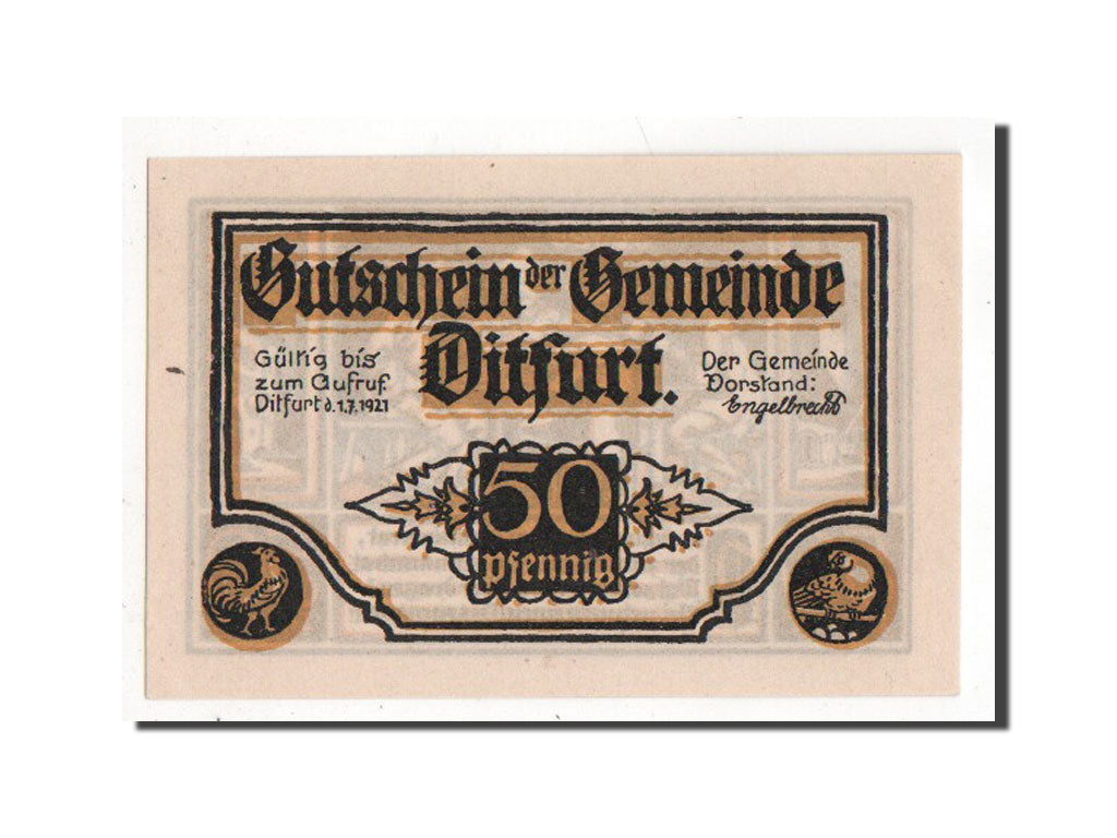 Banknote, Germany, Ditfurt Gemeinde, 50 Pfennig, 1921, AU(55-58), Mehl:275.2