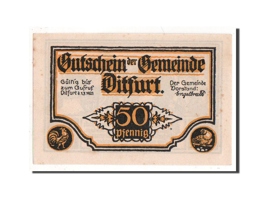 Geldschein, Deutschland, Ditfurt Gemeinde, 50 Pfennig, 1921, VZ, Mehl:275.2