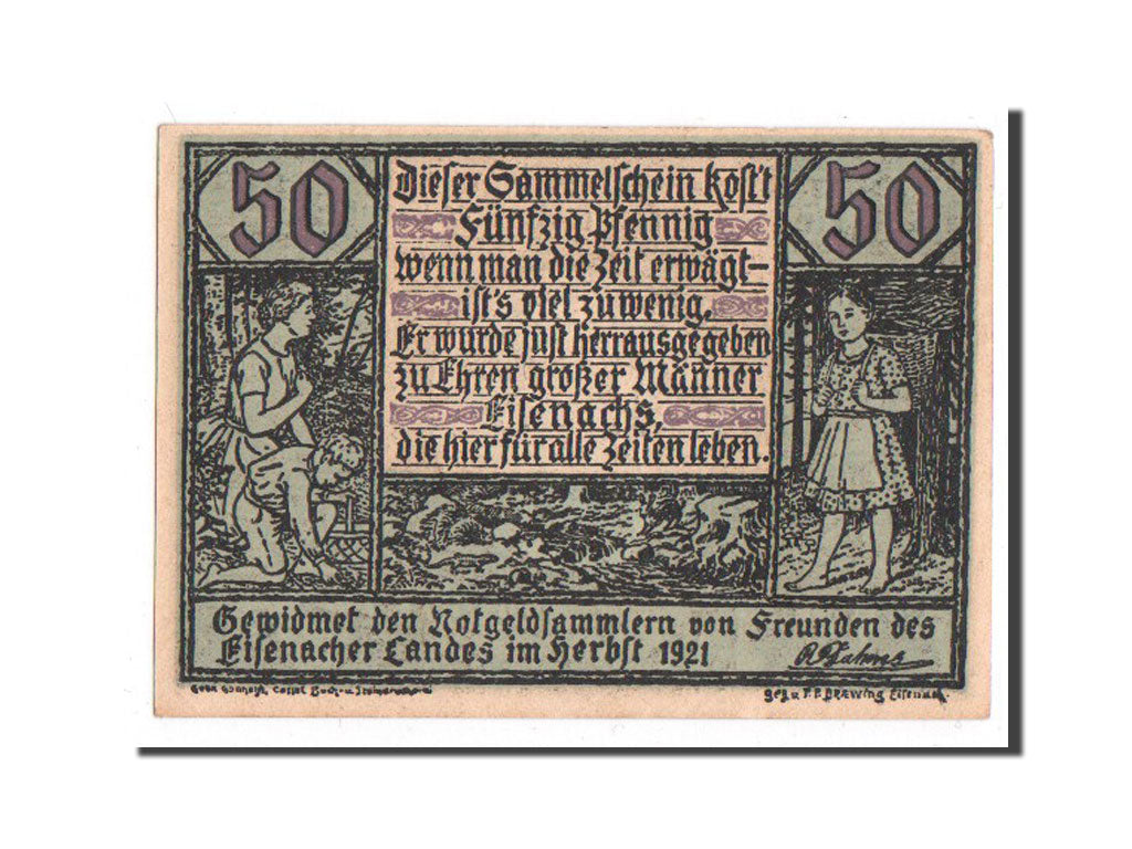 Banknote, Germany, Eisenach Stadt, 50 Pfennig, 1921, AU(55-58), Mehl:318.2